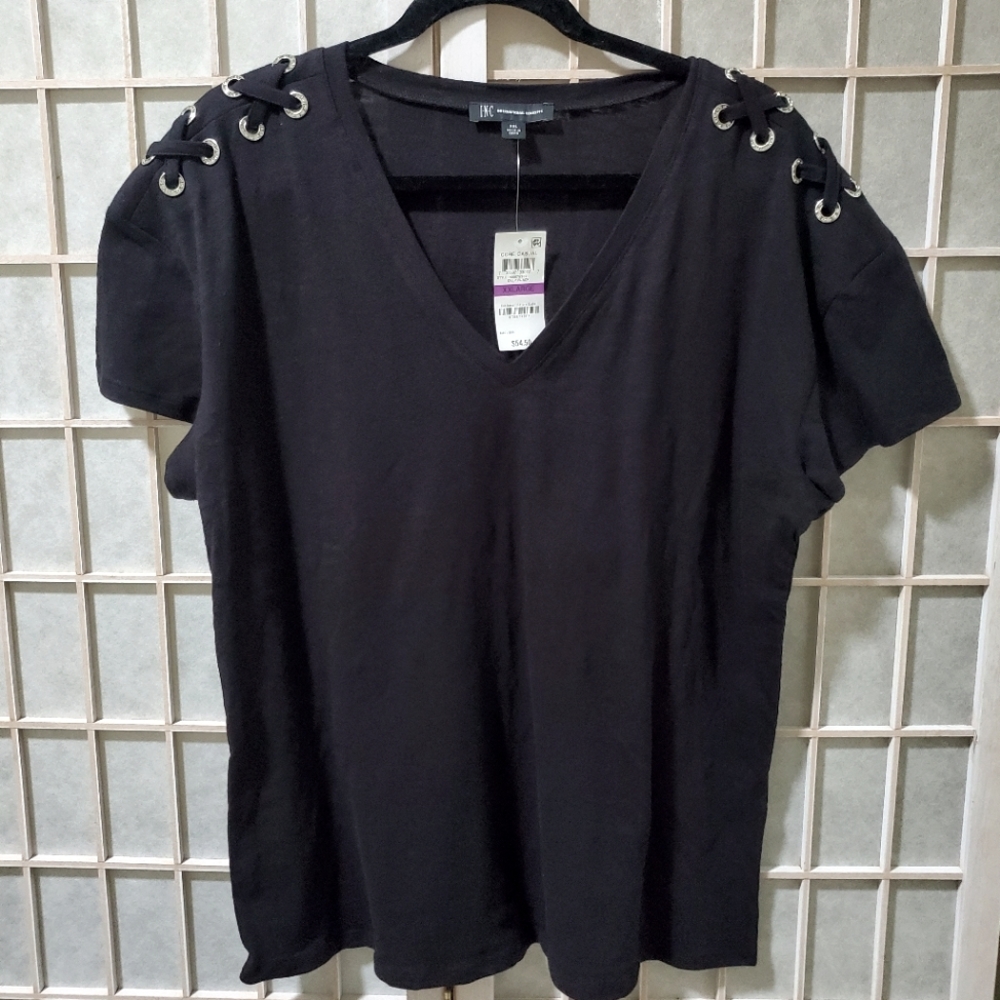 INC International Concepts TeeShirt Silver Lacing Accents